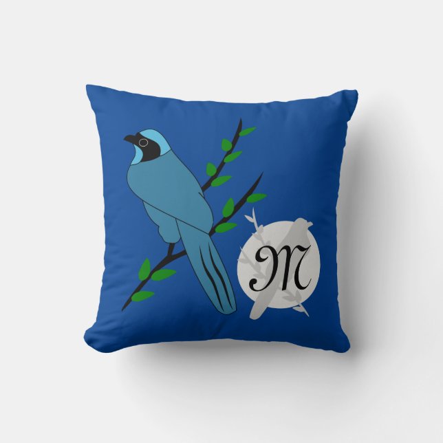 Hübsch-Türkis-Jay-Bird-Monogramm Kissen (Vorderseite)