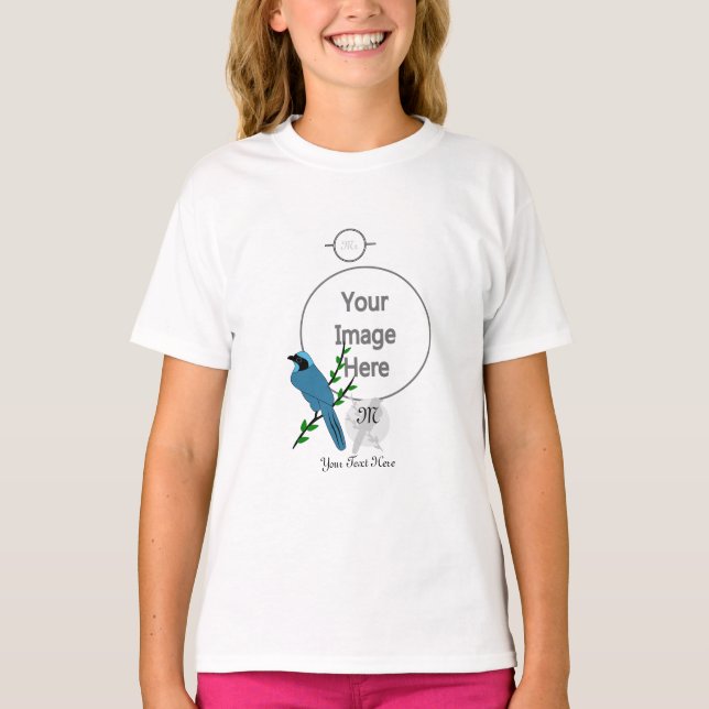 Hübsch-Türkis-Jay-Bird-Monogramm T-Shirt (Vorderseite)