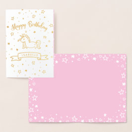 Hübsch Unicorn Gold & Pink Happy Geburtstag - Name Folienkarte