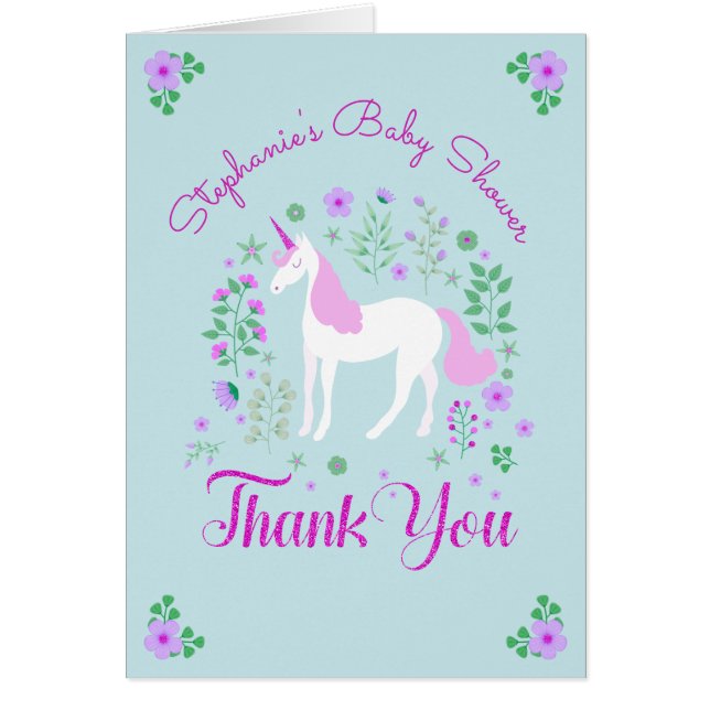 Hübsch Unicorn Pink Aqua Baby Dusche Personalisier (Vorne)