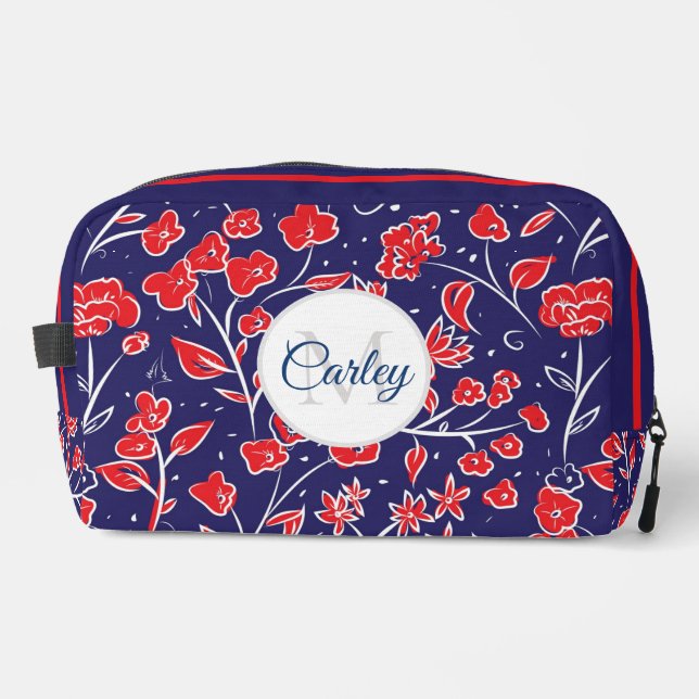 Hübsch Vibranly Red Blue Floral Personalisiert Waschbeutel (Vorderseite)
