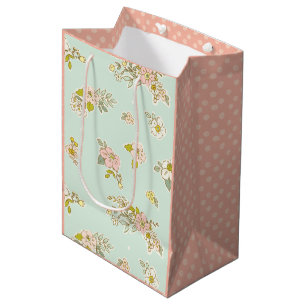 Hübsch Vintage Floral Polka Dot Green Mittlere Geschenktüte