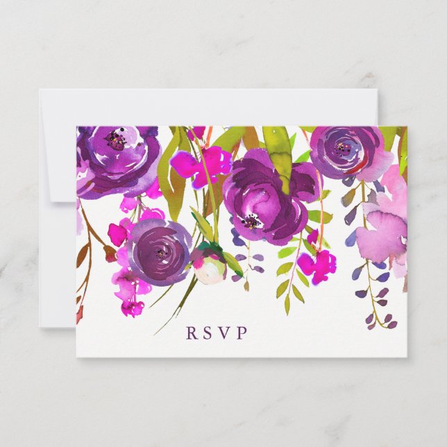 Hübsch-violette Blumen | Hochzeitsreaktion RSVP Karte (Vorderseite)