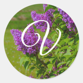 Hübsch-violette Blumen, Monogramm-Umschlag Aufkleb Runder Aufkleber