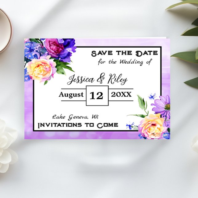 Hübsch-violette Blumen Save the Date blühend Einladung (Von Creator hochgeladen)