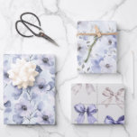 Hübsch-violette Blumen und Bogen Geschenkpapier Set<br><div class="desc">Hübsche Purple Blumen und Bows Brautparty Hochzeit Geburtstag</div>