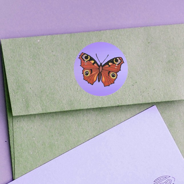 Hübsch Vivid Monarch Butterfly Runder Aufkleber (Pretty brown monarch butterfly on purple round stickers.)