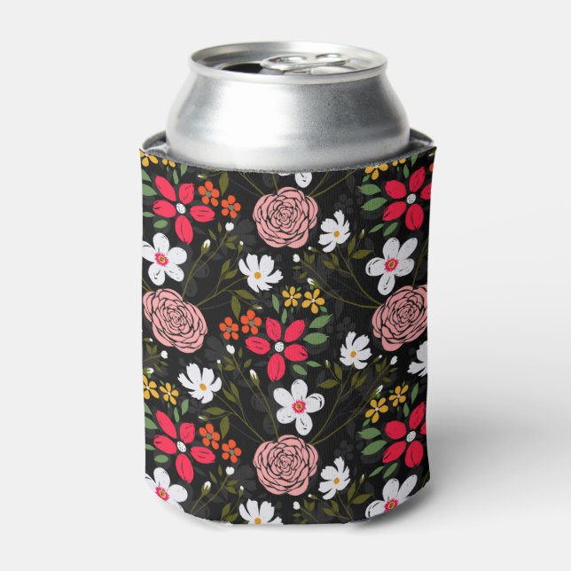 Hübsch-Weißrosa Bläserschwarze Pinselstriche Dosenkühler (Kanne Vorderseite)