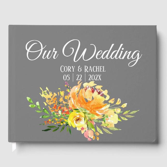 Hübsch Yellow Bouquet auf Gray Wedding Gästebuch (Vorderseite)