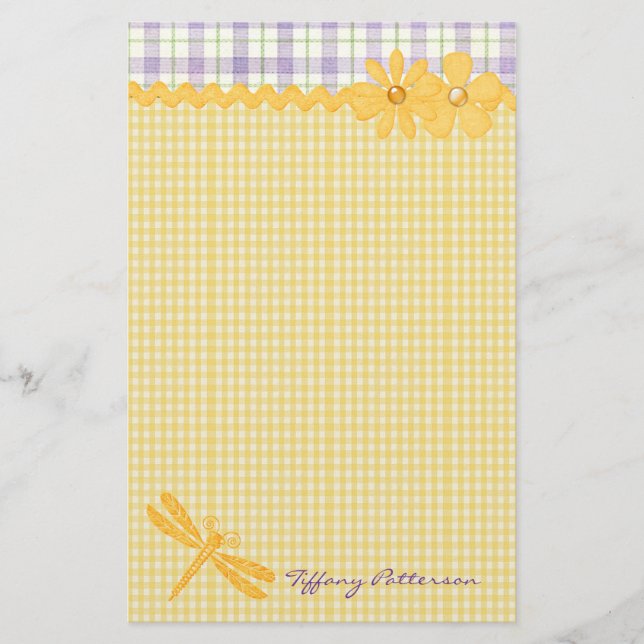 Hübsch Yellow Gingham Custom Stationery Briefpapier (Vorderseite)
