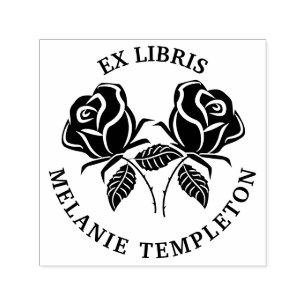 Hübsche 2 Rose Silhouette Ex Libris Round Book Nam Permastempel