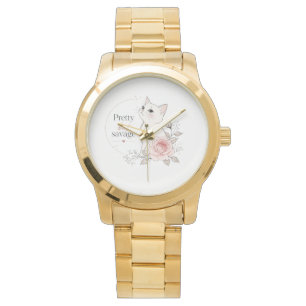 Hübsche aber wilde weiße Katze Rose Uhr