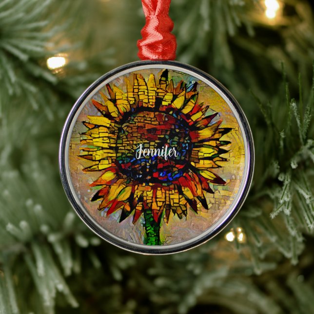 Hübsche Abstrakte Sonnenblumenmalerei Ornament Aus Metall (Baum)