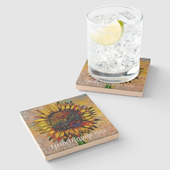 Hübsche Abstrakte Sonnenblumenmalerei Steinuntersetzer (Seitenansicht)