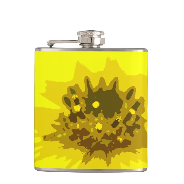Hübsche Abstrakte Vivid Yellow Daisy Blume Flachmann (Vorderseite)