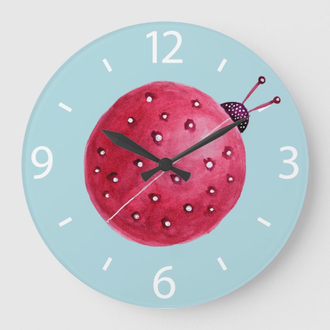 Hübsche Abstrakte Wasserfarbe Ladybug Kinder Große Wanduhr (Vorderseite)
