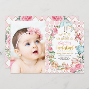 Hübsche Alice im Wunderland 1. Geburtstag Tee Part Einladung