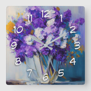 Hübsche alte lila Blumen Quadratische Wanduhr
