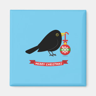 Hübsche Amsel mit Weihnachtsball Magnet