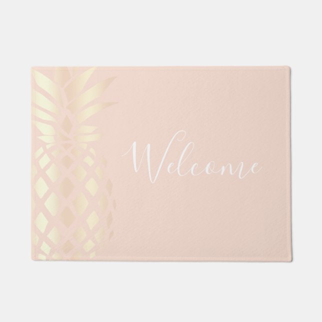 Hübsche Ananas aus Kupfer, Rose aus Gold und Rosa Fußmatte (Vorderseite)