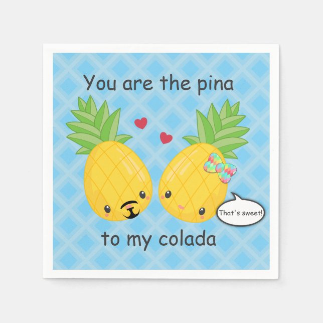 Hübsche Ananas Tropisches Pina Colada Romantisch Serviette (Vorderseite)