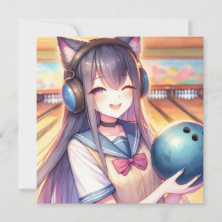 Hübsche Anime Girl im Bowling Geburtstagsparty Einladung