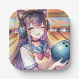 Hübsche Anime Girl im Bowling Geburtstagsparty Pappteller