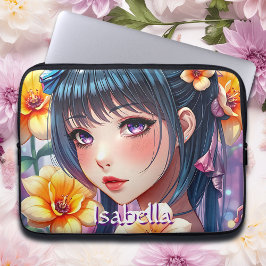 Hübsche Anime Girl mit Affodien Personalisiert Laptopschutzhülle