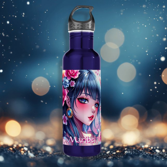 Hübsche Anime Girl mit blauen Augen Personalisiert Edelstahlflasche (Von Creator hochgeladen)