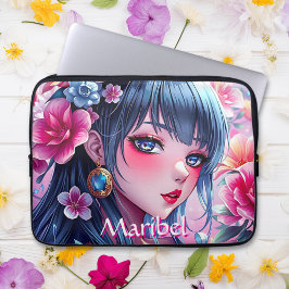 Hübsche Anime Girl mit blauen Augen Personalisiert Laptopschutzhülle