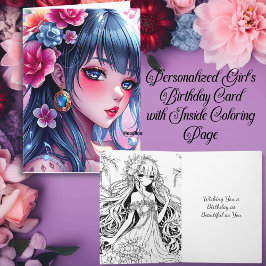 Hübsche Anime Girl mit Blue Eyes Girl's Birthday Karte
