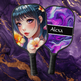 Hübsche Anime Girl mit Lila Augen Personalisiert Pickleball Schläger