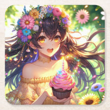 Hübsche Anime Girl's Birthday Cupcake