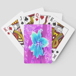 Hübsche Aqua Blaue Stargazer Lilie auf Lila Spielkarten