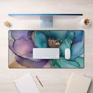 Hübsche Aqua Gold Lila Blume Schreibtischunterlage
