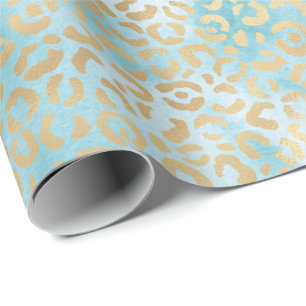 Hübsche Aqua White Gold Leopard Print Geschenkpapier