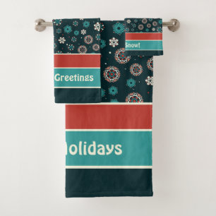 Hübsche Aquamarine Aqua-Rot-Skandinavien-Schneeflo Badhandtuch Set