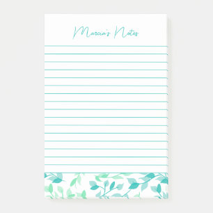 Hübsche Aquamarine Grünblüte Moderne Personalisier Post-it Klebezettel