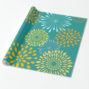 Hübsche aquamarine orange Blumen-Linie Geschenkpapier