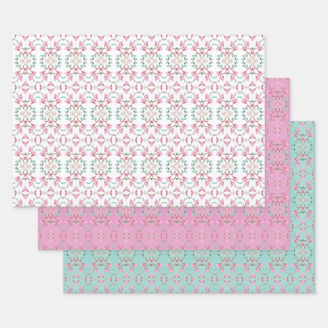 Hübsche Aquamarine Rosa- und Weißblattüberschrift Geschenkpapier Set (Set)