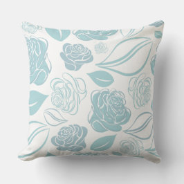 Hübsche Aquamarine Rosen und Blätter Kissen
