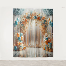 Hübsche Aquamarine und Orange Floral Balloon Arch  Wandteppich