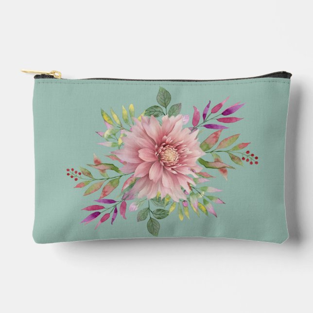 Hübsche Aquamarine und rosa florale Kosmetiktüte Zubehörtasche (Vorderseite)