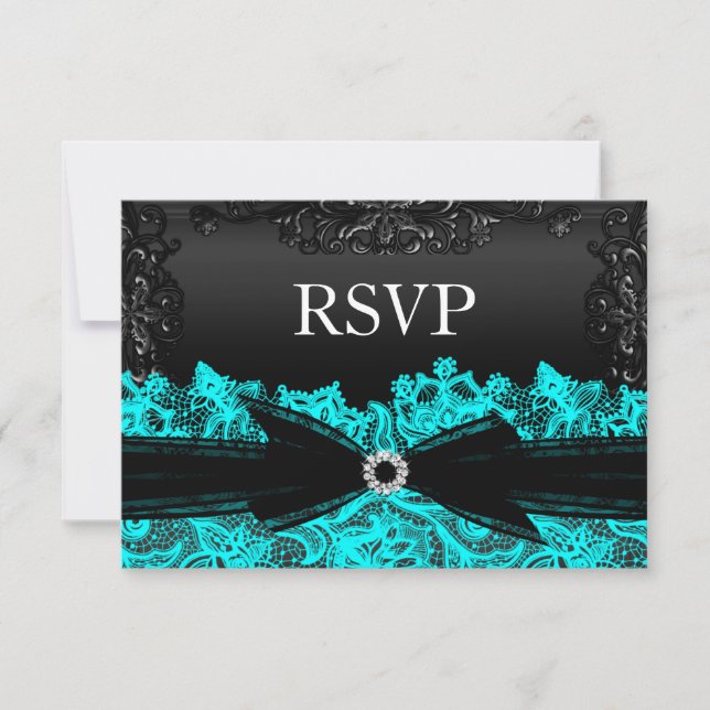 Hübsche Aquamarine und schwarze Spitzen-UAWG RSVP Karte (Vorderseite)
