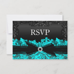Hübsche Aquamarine und schwarze Spitzen-UAWG RSVP Karte