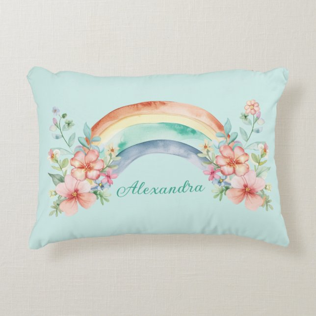 Hübsche Aquarell-Blume und Regenbogen Dekokissen (Vorderseite)
