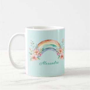 Hübsche Aquarell-Blume und Regenbogen Kaffeetasse