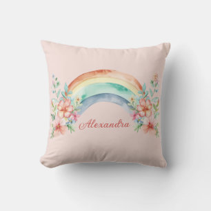 Hübsche Aquarell-Blume und Regenbogen Kissen
