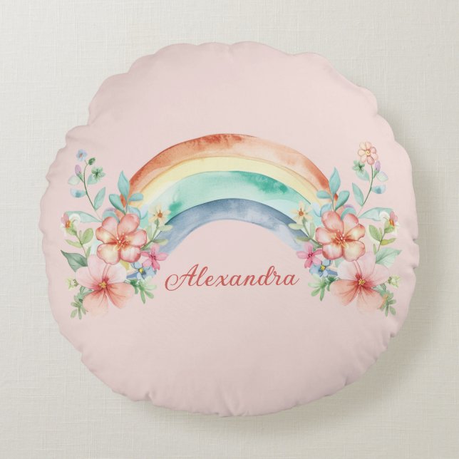 Hübsche Aquarell-Blume und Regenbogen Rundes Kissen (Vorderseite)