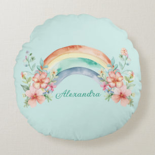 Hübsche Aquarell-Blume und Regenbogen Rundes Kissen